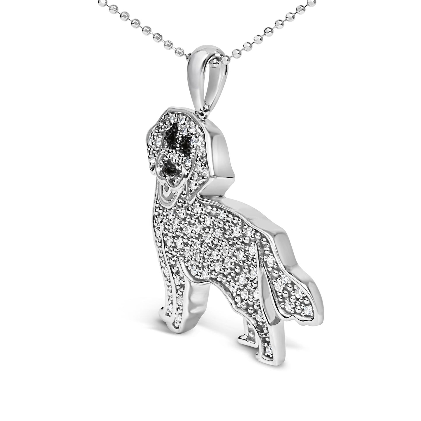.925 Sterling Silver 1/3 Cttw White and Black Diamond  Labrador Retriever Dog Pendant Necklace (I-J Color, I2-I3 Clarity) - 18" Inches-3