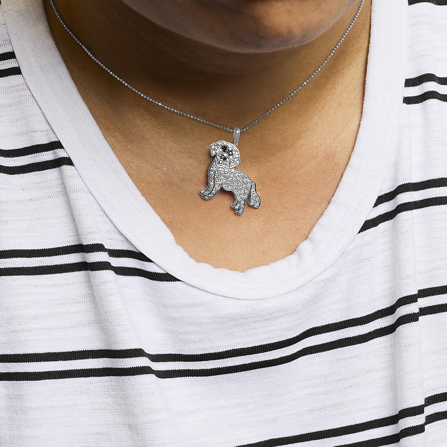 .925 Sterling Silver 1/3 Cttw White and Black Diamond  Labrador Retriever Dog Pendant Necklace (I-J Color, I2-I3 Clarity) - 18" Inches-2