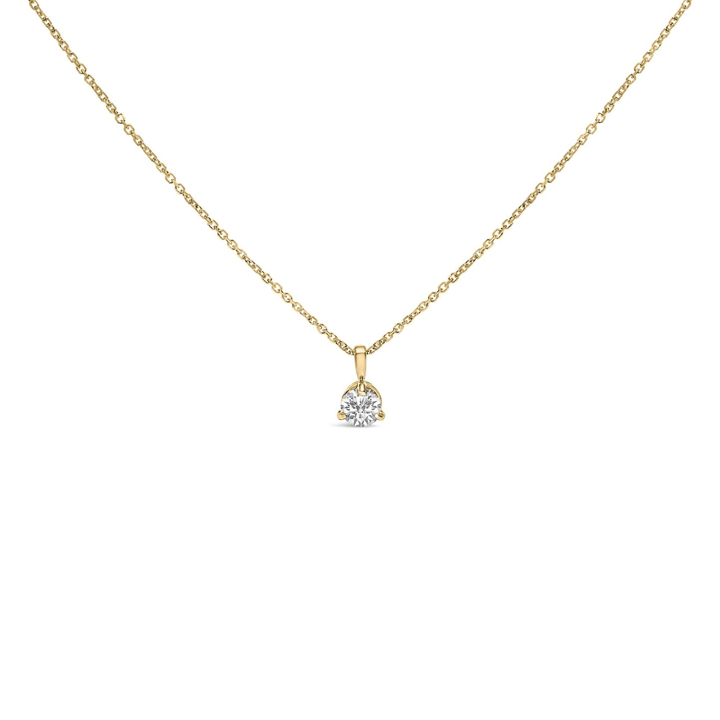 14K Yellow Gold 3/8 Cttw 3 Prong Martini Set Round Diamond Solitaire Pendant Necklace (G-H Color, SI2-I1 Clarity) - 18" Inches-0