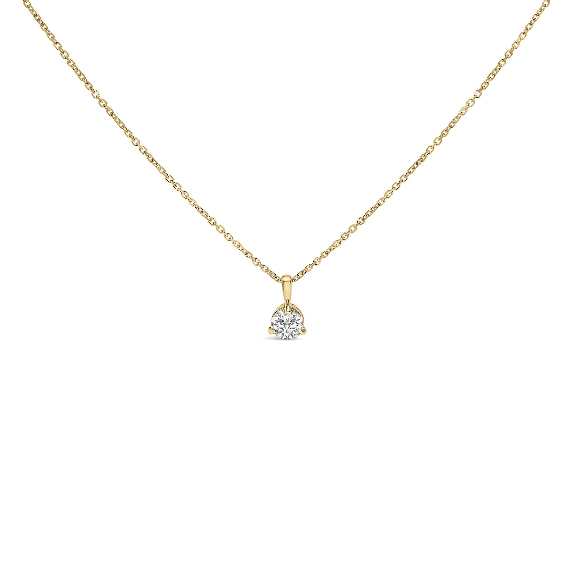 14K Yellow Gold 3/8 Cttw 3 Prong Martini Set Round Diamond Solitaire Pendant Necklace (G-H Color, SI2-I1 Clarity) - 18" Inches-0