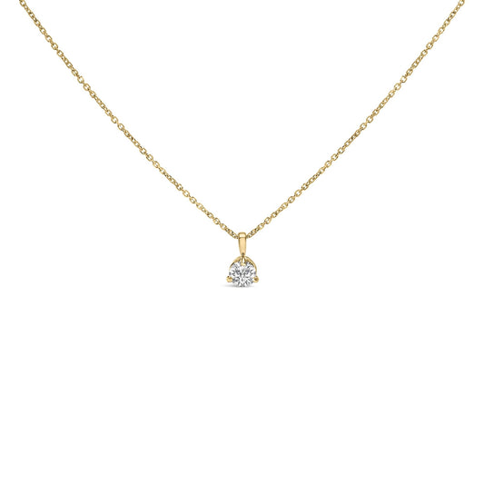 14K Yellow Gold 3/8 Cttw 3 Prong Martini Set Round Diamond Solitaire Pendant Necklace (G-H Color, SI2-I1 Clarity) - 18" Inches-0