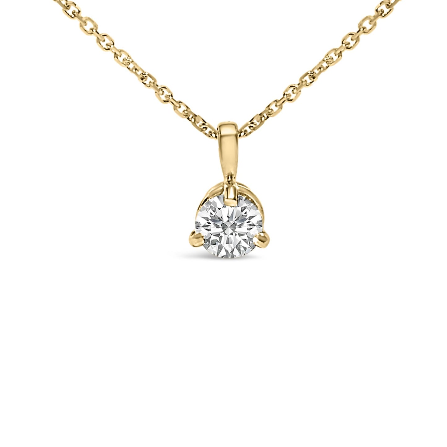 14K Yellow Gold 3/8 Cttw 3 Prong Martini Set Round Diamond Solitaire Pendant Necklace (G-H Color, SI2-I1 Clarity) - 18" Inches-1