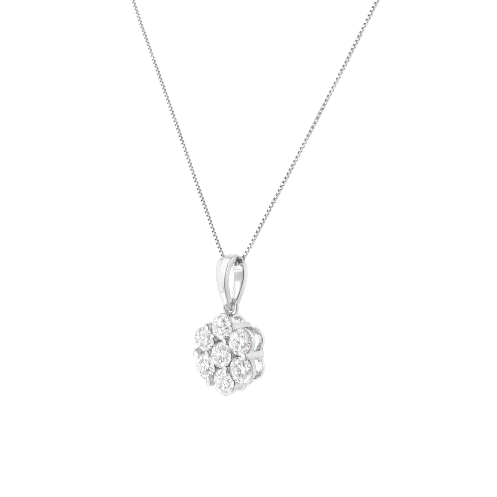 14K White Gold 2.00 Cttw Brilliant Round-Cut Diamond 7 Stone Flower Cluster 18" Pendant Necklace (H-I Color, SI2-I1 Clarity)-3
