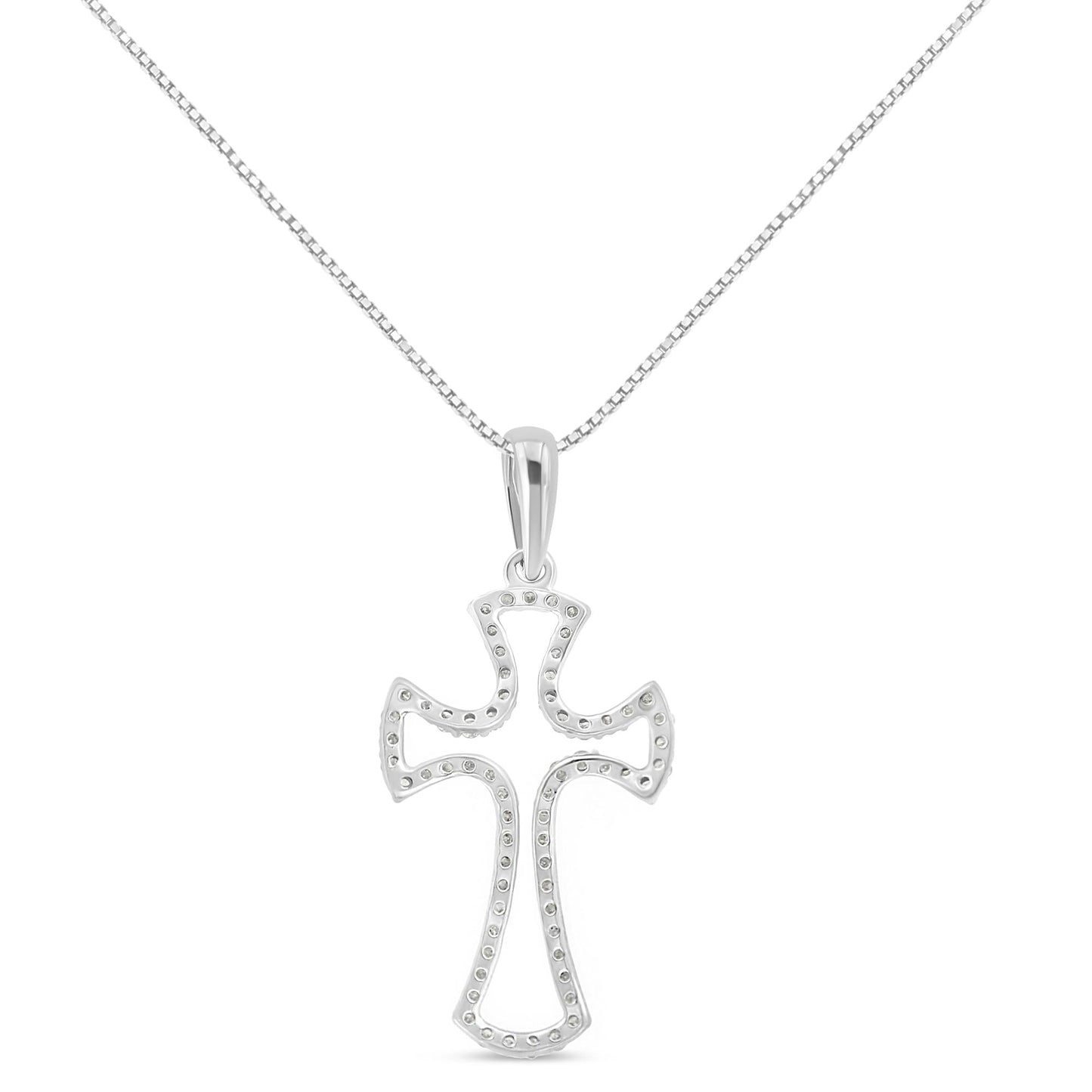 .925 Sterling Silver 1/3 Cttw Diamond Framed Open Cross 18" Pendant Necklace (J-K Color, I2-I3 Clarity)-3