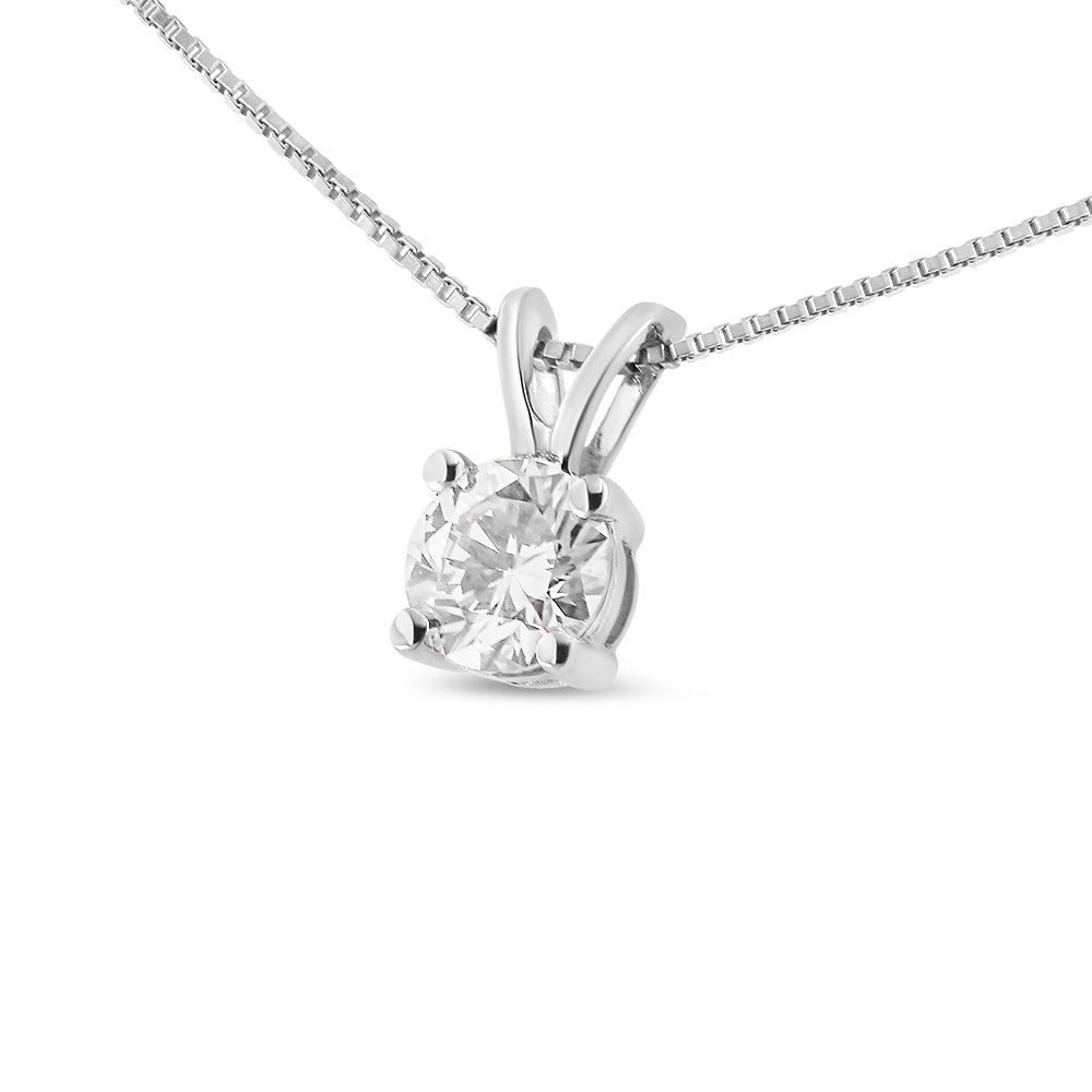 14K White Gold 1/4 Cttw Round Brilliant Cut Lab Grown Diamond 4-Prong Solitaire Pendant Necklace-0