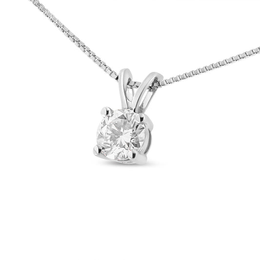 14K White Gold 1/4 Cttw Round Brilliant Cut Lab Grown Diamond 4-Prong Solitaire Pendant Necklace-0