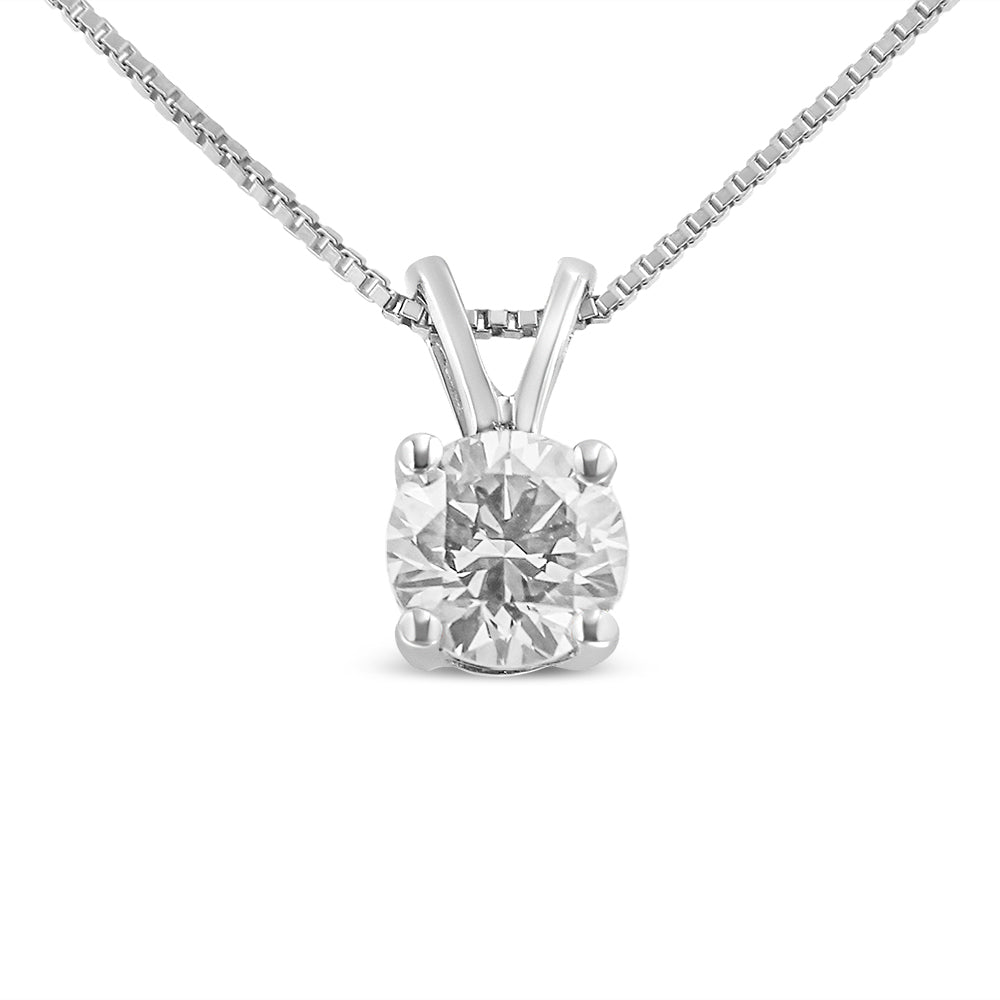 14K White Gold 1/4 Cttw Round Brilliant Cut Lab Grown Diamond 4-Prong Solitaire Pendant Necklace-3