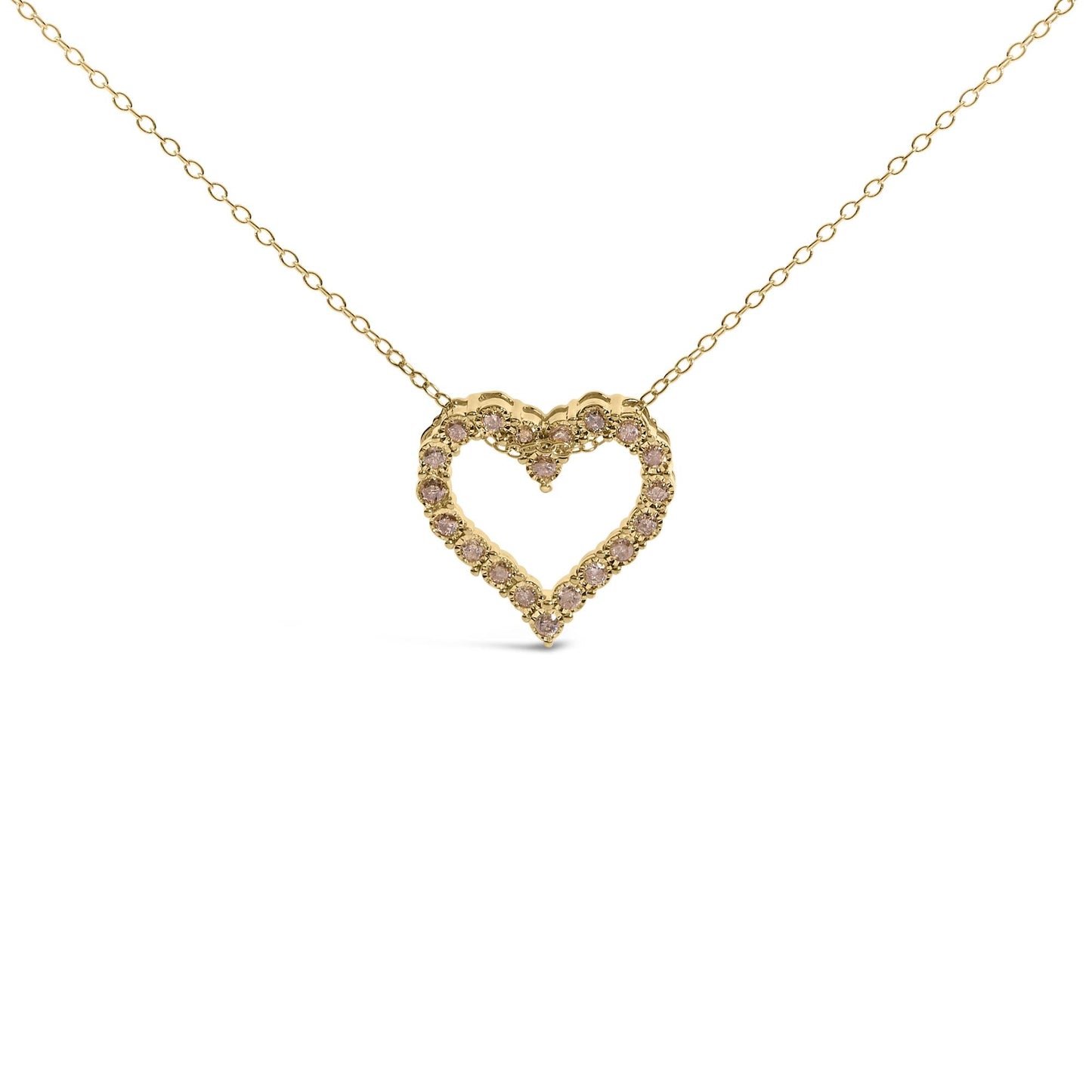 10K Yellow Gold Flashed .925 Sterling Silver 1/2 Cttw Champagne Diamond Miracle Plate Heart Pendant Necklace (K-L Color, I1-I2 Clarity) - 18"-0