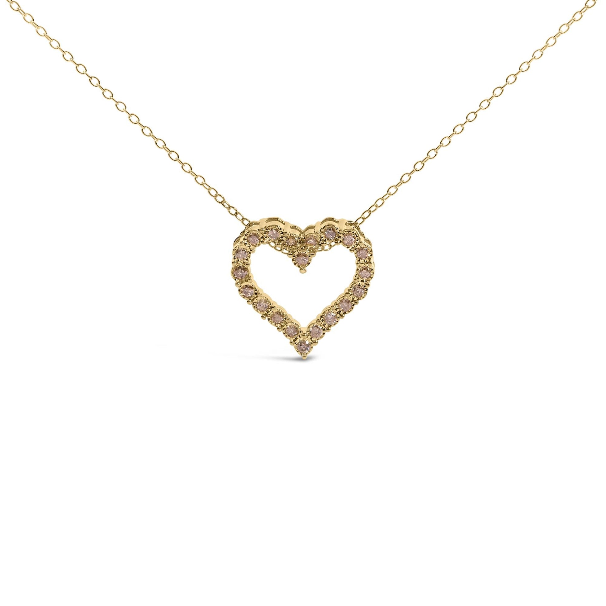 10K Yellow Gold Flashed .925 Sterling Silver 1/2 Cttw Champagne Diamond Miracle Plate Heart Pendant Necklace (K-L Color, I1-I2 Clarity) - 18"-0