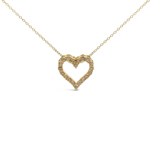10K Yellow Gold Flashed .925 Sterling Silver 1/2 Cttw Champagne Diamond Miracle Plate Heart Pendant Necklace (K-L Color, I1-I2 Clarity) - 18"-0