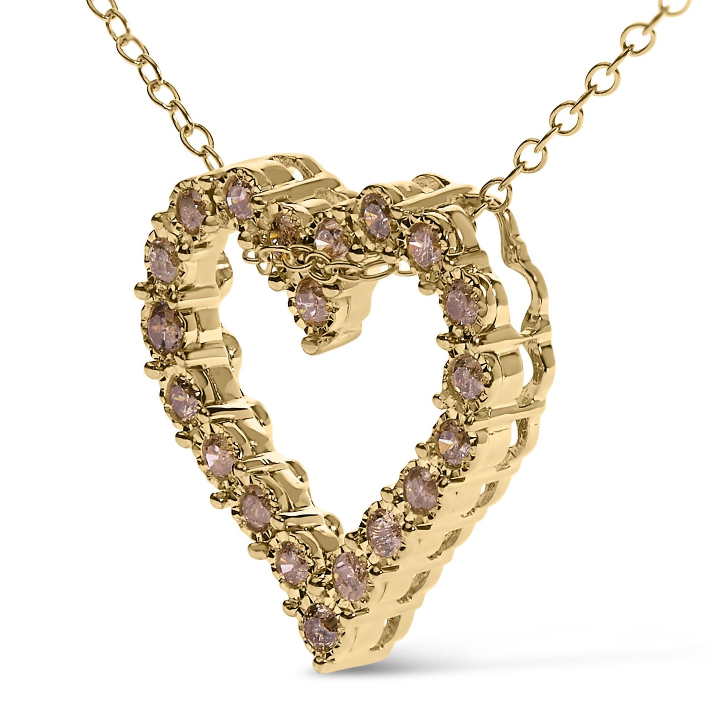 10K Yellow Gold Flashed .925 Sterling Silver 1/2 Cttw Champagne Diamond Miracle Plate Heart Pendant Necklace (K-L Color, I1-I2 Clarity) - 18"-3
