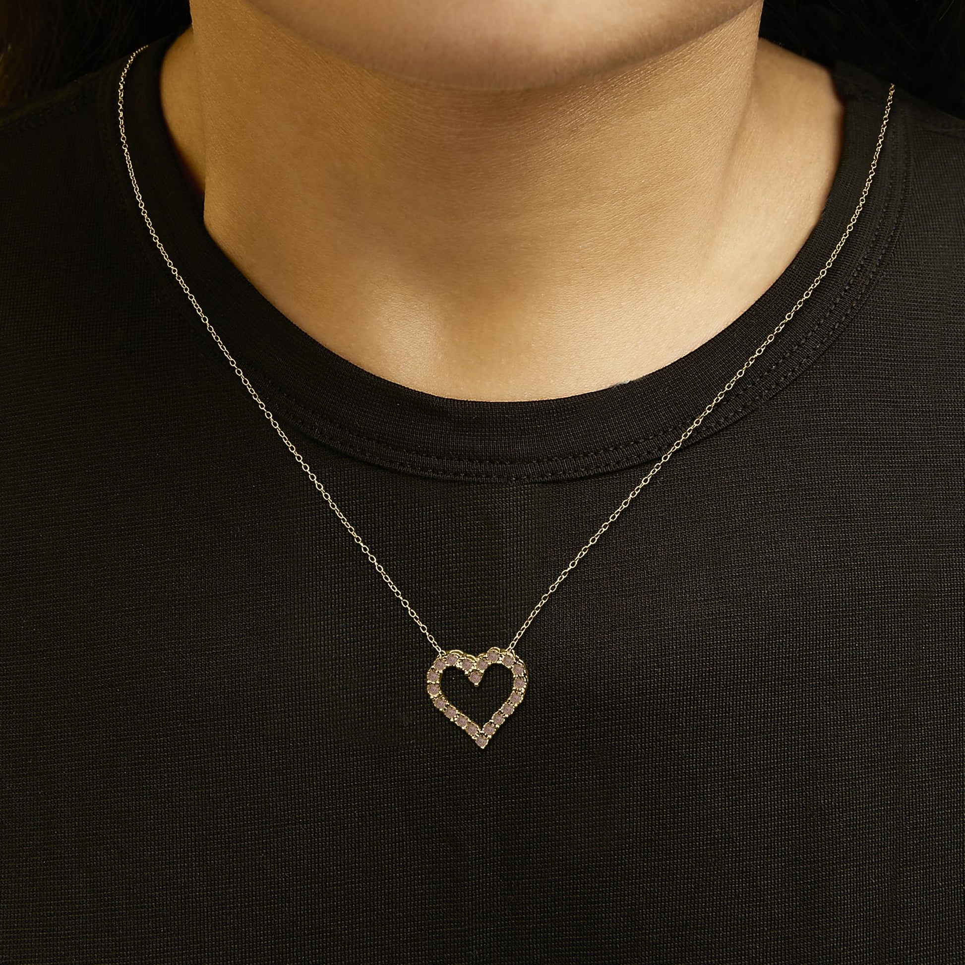 10K Yellow Gold Flashed .925 Sterling Silver 1/2 Cttw Champagne Diamond Miracle Plate Heart Pendant Necklace (K-L Color, I1-I2 Clarity) - 18"-2