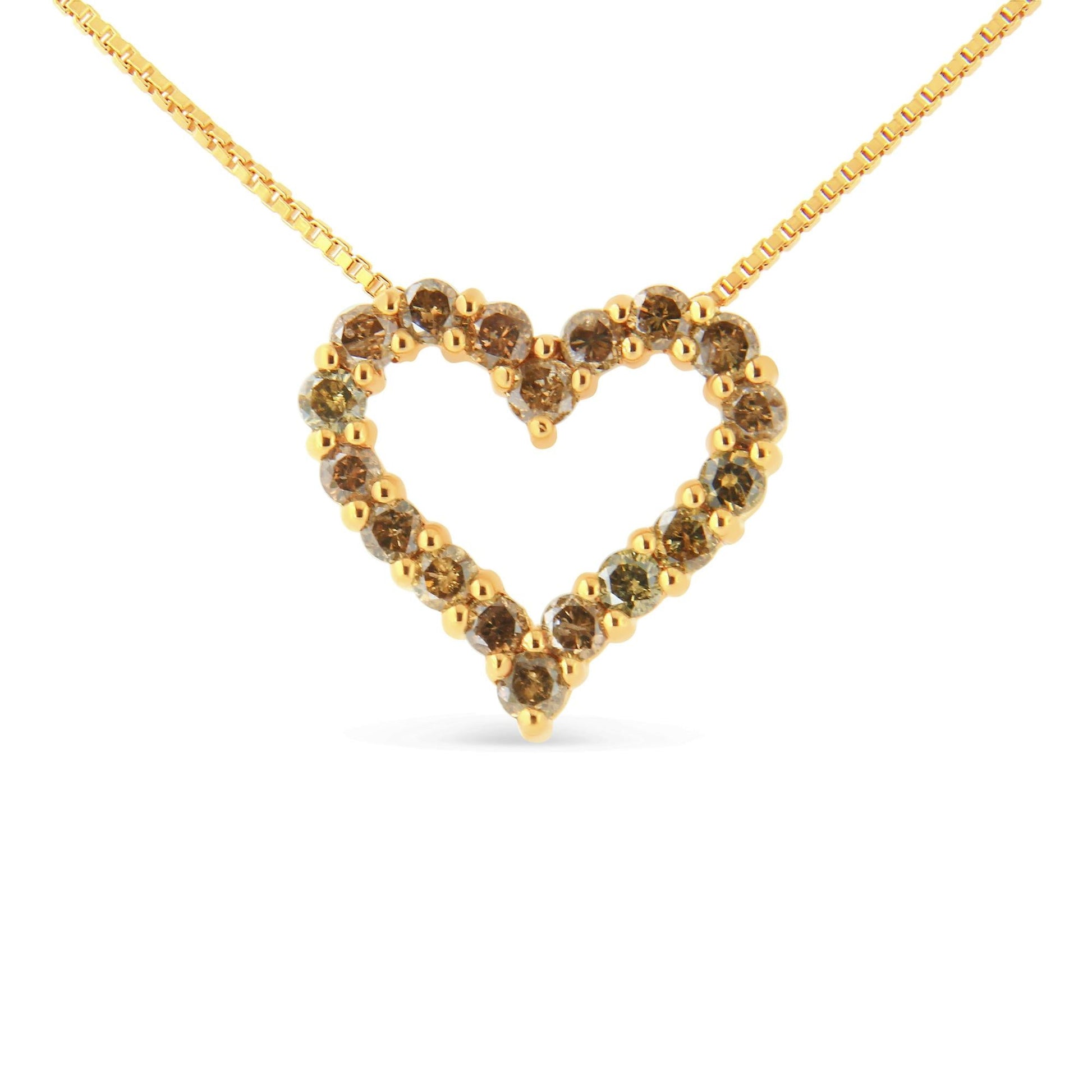 14K Yellow Gold Plated .925 Sterling Silver 1.0 Cttw Champagne Diamond Heart Pendant Necklace (K-L Color, I1-I2 Clarity) - 18"-3