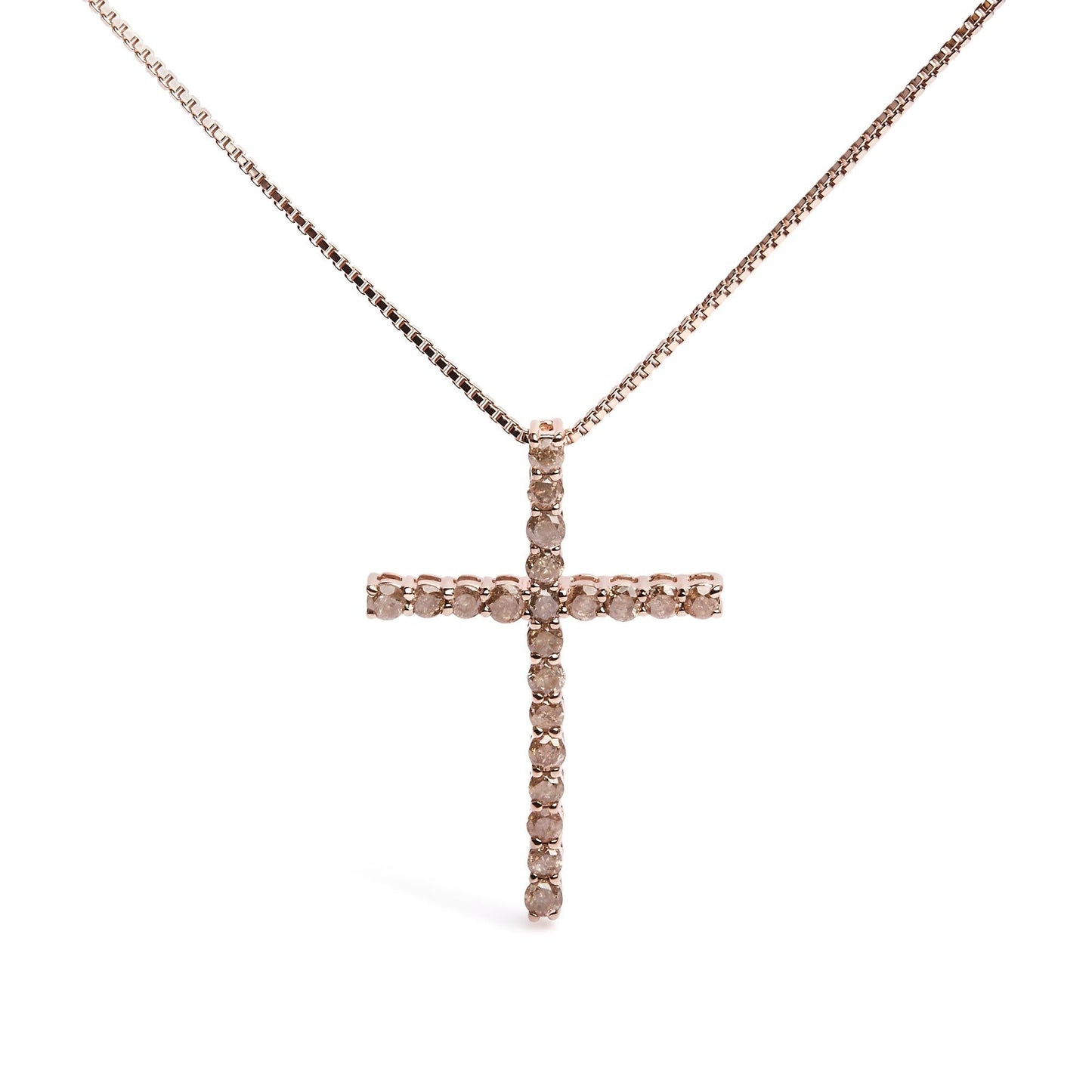 .925 Sterling Silver 1.0 Cttw Champagne Diamond Gold Cross Pendant Necklace for Women (Champagne Color, I1-I2 Clarity)- 18 inch-1