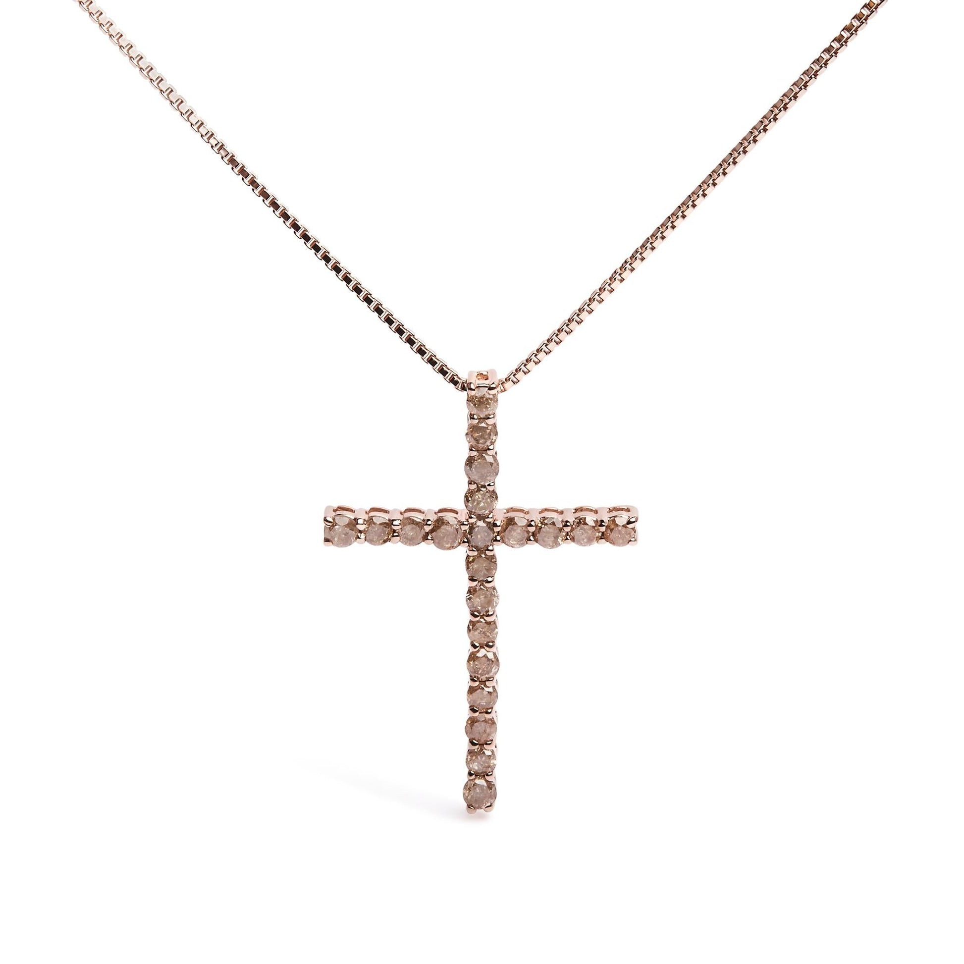 .925 Sterling Silver 1.0 Cttw Champagne Diamond Gold Cross Pendant Necklace for Women (Champagne Color, I1-I2 Clarity)- 18 inch-1