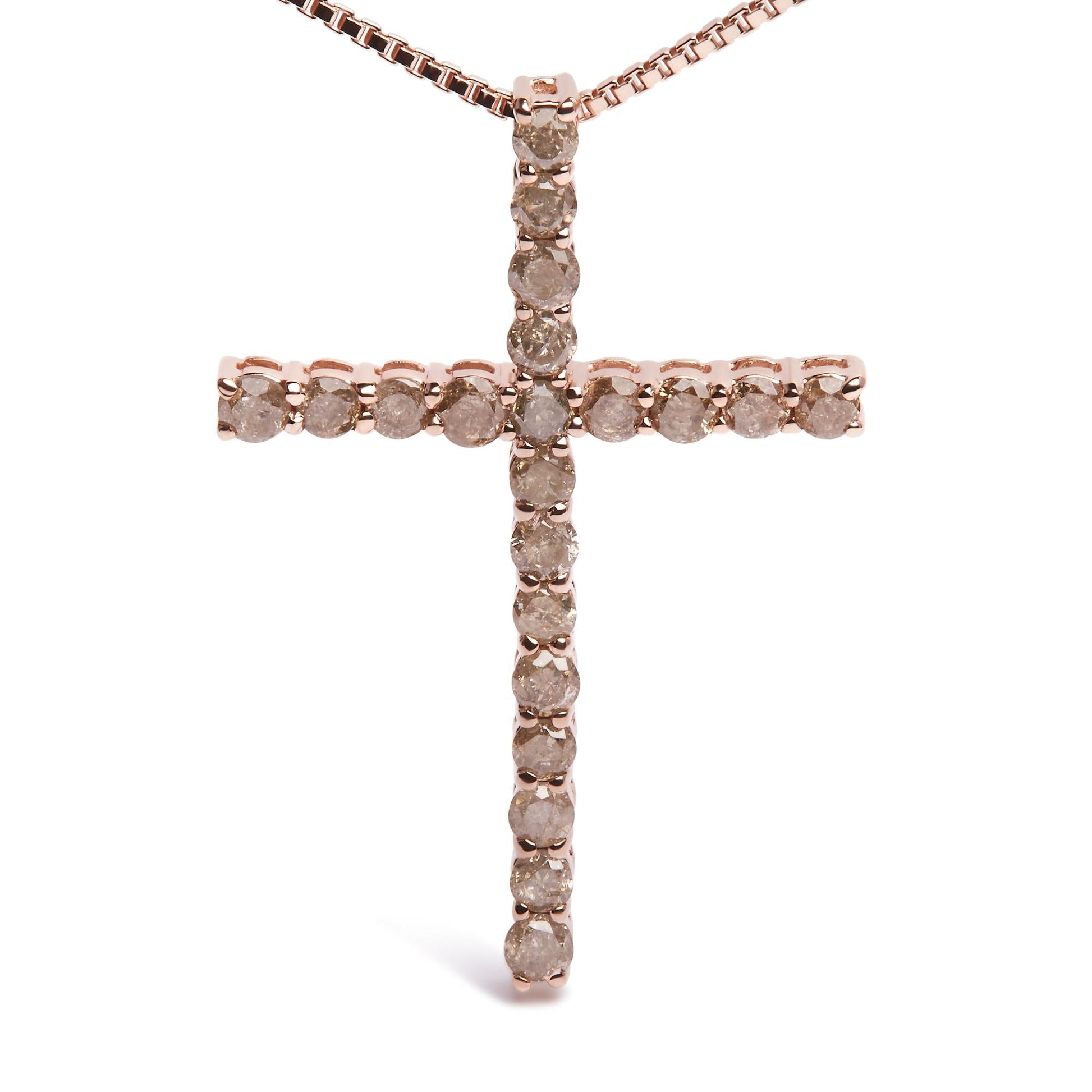 .925 Sterling Silver 1.0 Cttw Champagne Diamond Gold Cross Pendant Necklace for Women (Champagne Color, I1-I2 Clarity)- 18 inch-4