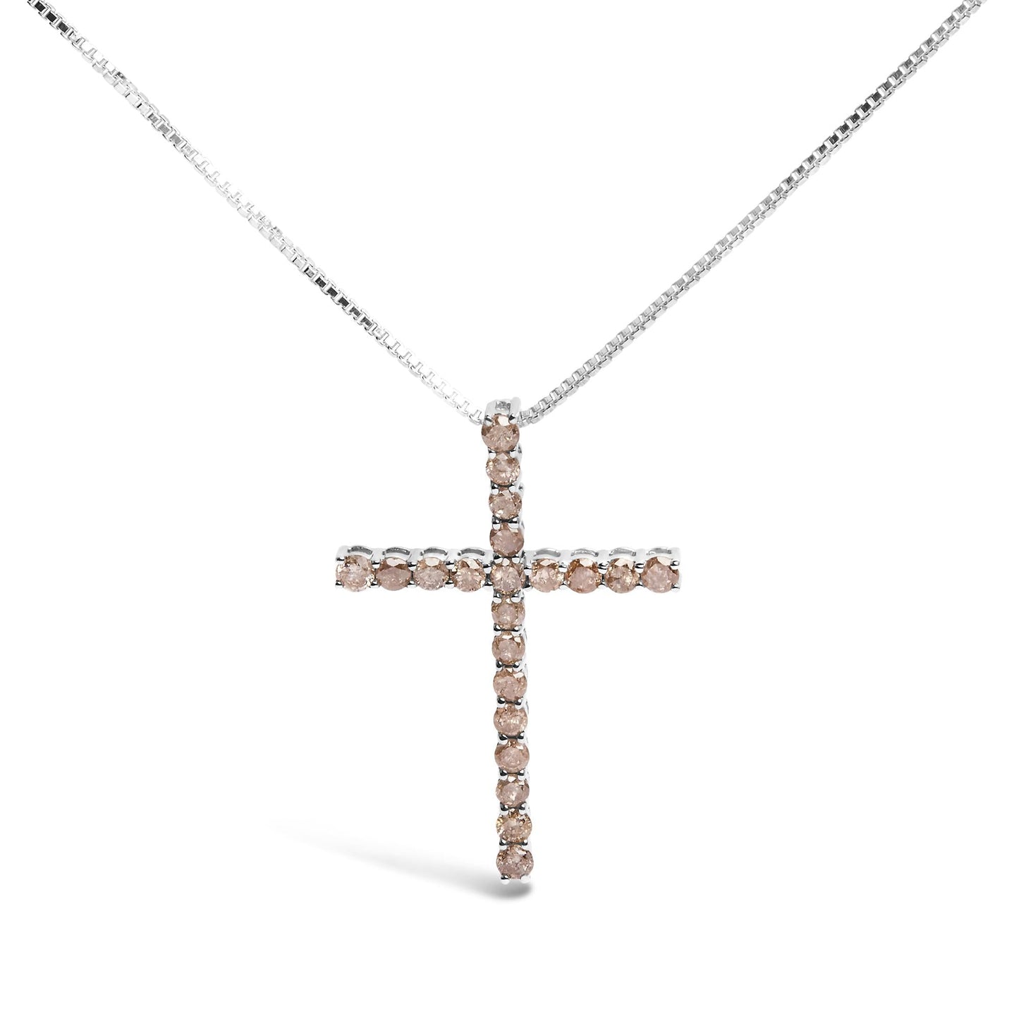.925 Sterling Silver 1.0 Cttw Champagne Diamond Gold Cross Pendant Necklace for Women (Champagne Color, I1-I2 Clarity)- 18 inch-0