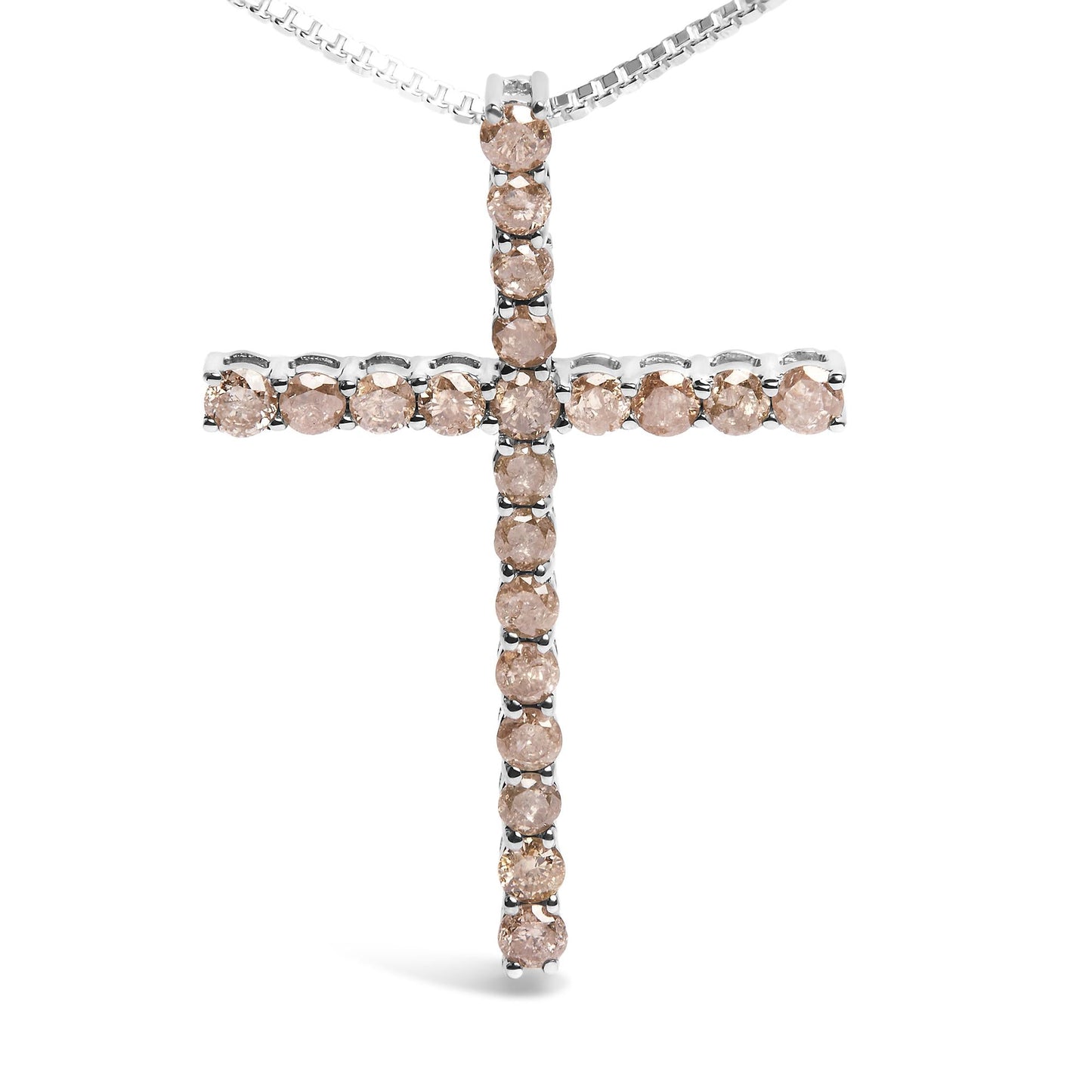 .925 Sterling Silver 1.0 Cttw Champagne Diamond Gold Cross Pendant Necklace for Women (Champagne Color, I1-I2 Clarity)- 18 inch-3