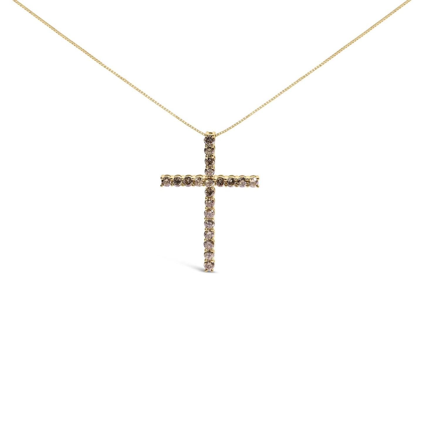 .925 Sterling Silver 1.0 Cttw Champagne Diamond Gold Cross Pendant Necklace for Women (Champagne Color, I1-I2 Clarity)- 18 inch-2