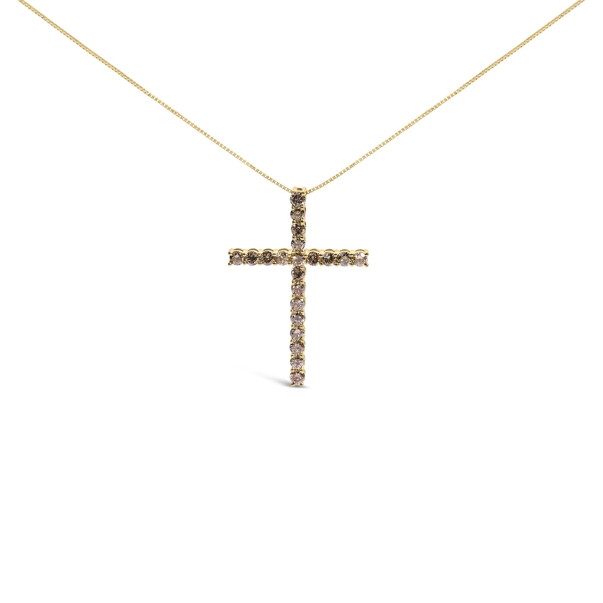 .925 Sterling Silver 1.0 Cttw Champagne Diamond Gold Cross Pendant Necklace for Women (Champagne Color, I1-I2 Clarity)- 18 inch-2
