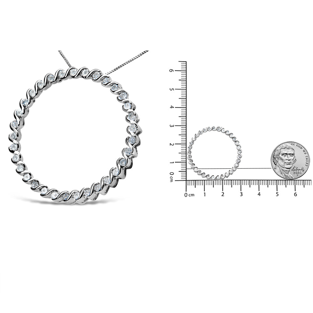 .925 Sterling Silver 3/4 Cttw Round Diamond Spiral Curved Circle Pendant 18" Necklace (I-J Color, I3 Clarity)-4