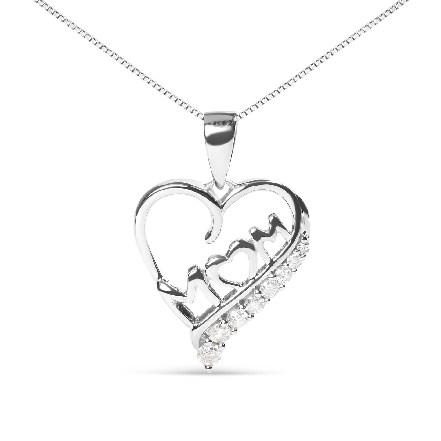 .925 Sterling Silver 1/4 Cttw Diamond  "Mom" and Open Heart 18" Pendant Necklace (I-J Color, I2-I3 Clarity)-0