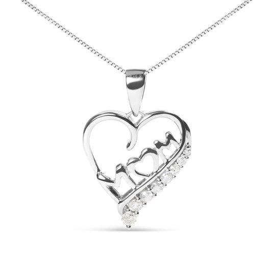.925 Sterling Silver 1/4 Cttw Diamond  "Mom" and Open Heart 18" Pendant Necklace (I-J Color, I2-I3 Clarity)-0