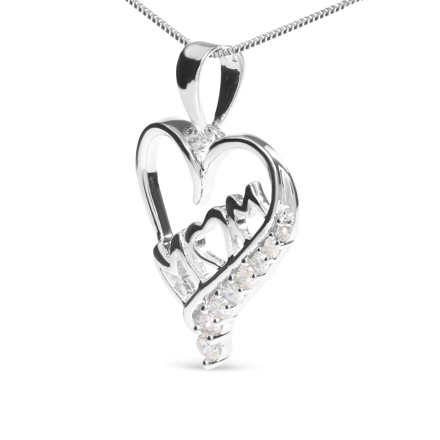 .925 Sterling Silver 1/4 Cttw Diamond  "Mom" and Open Heart 18" Pendant Necklace (I-J Color, I2-I3 Clarity)-3