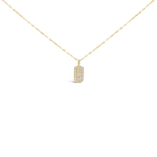 14K Yellow Gold 1/3 Cttw Diamond Dog Tag Pendant Necklaces 18"