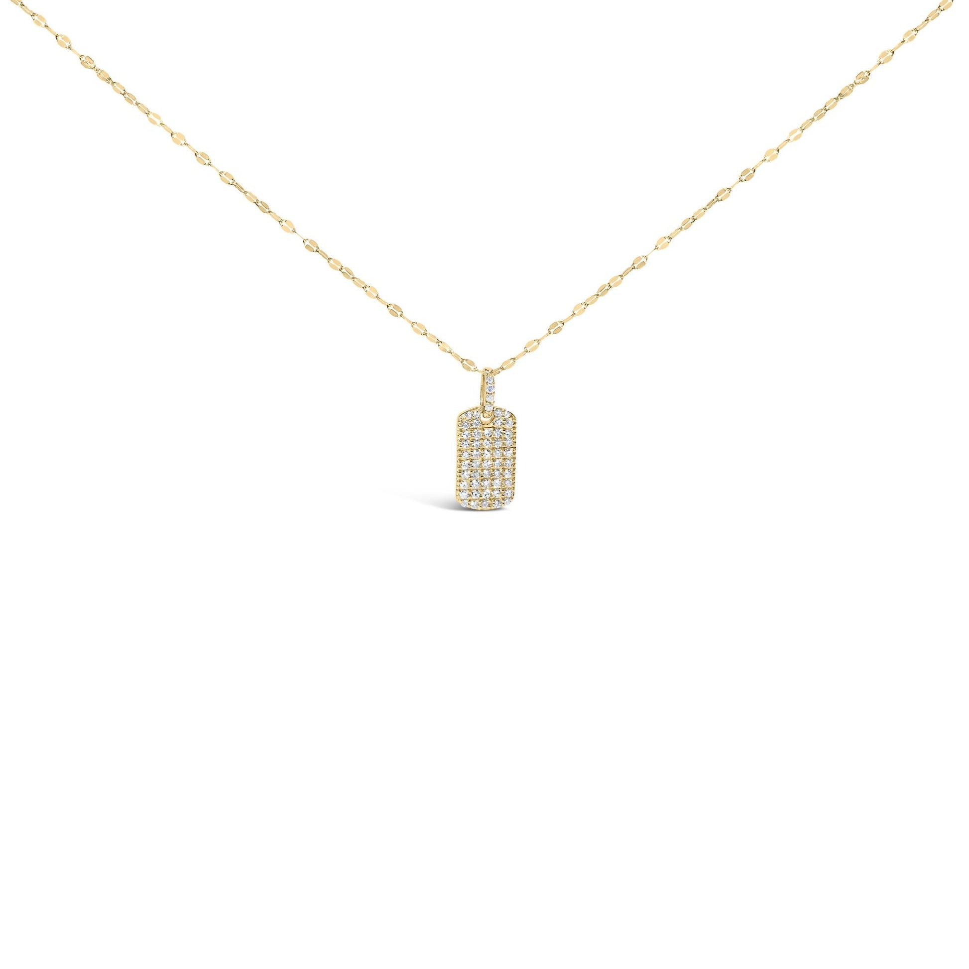 14K Yellow Gold 1/3 Cttw Diamond Dog Tag Pendant Necklaces 18"-0