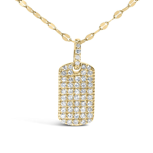 18K Yellow Gold Plated.925 Sterling Silver 1/3 Cttw Diamond Studded Dog Tag 18" Pendant Necklace (I-J Color, I2-I3 Clarity)-0