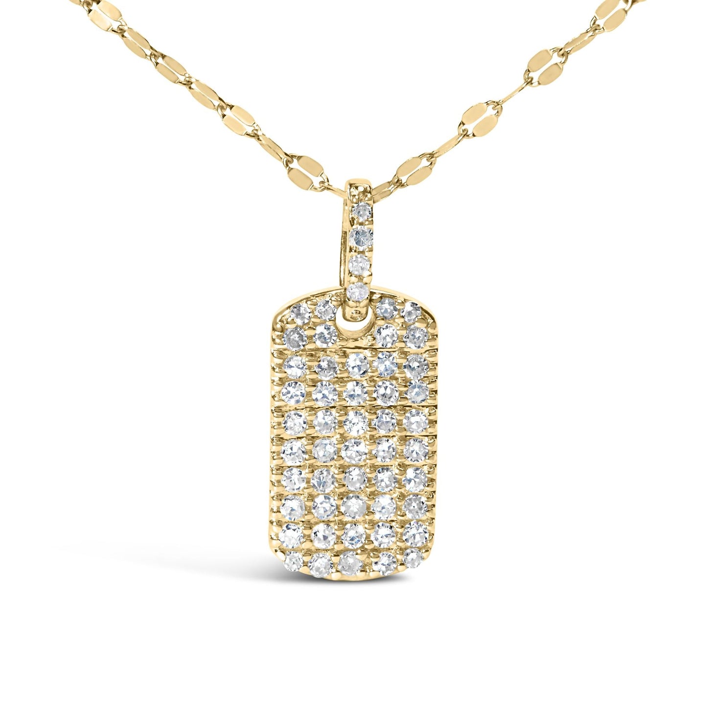 14K Yellow Gold 1/3 Cttw Diamond Dog Tag Pendant Necklaces 18"-1