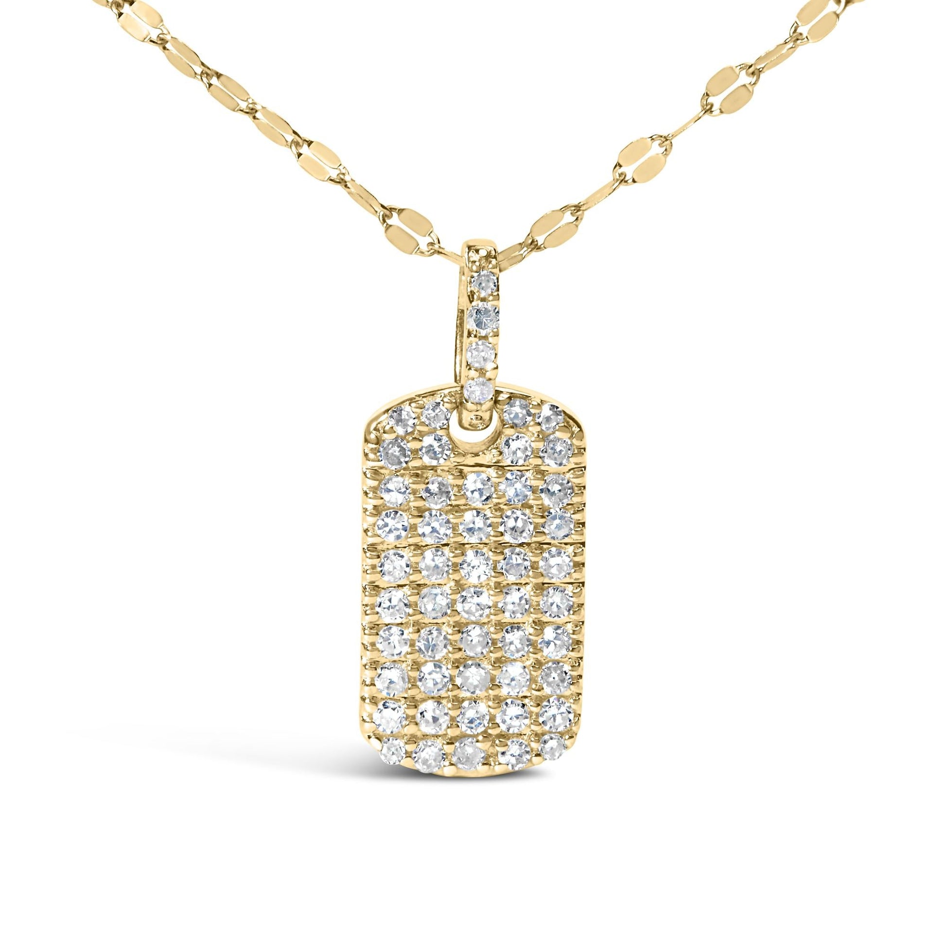 14K Yellow Gold 1/3 Cttw Diamond Dog Tag Pendant Necklaces 18"-1