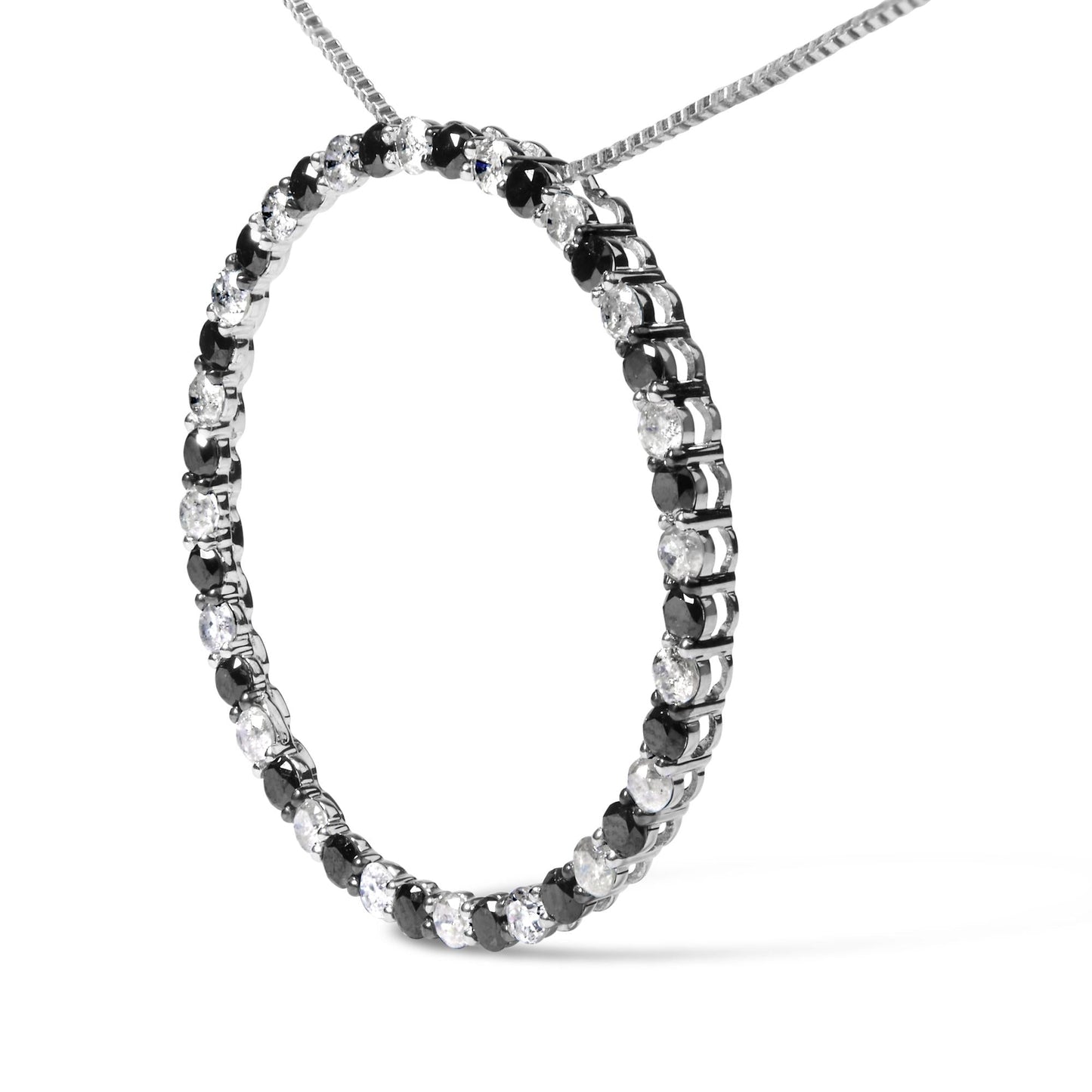 .925 Sterling Silver 2.0 Cttw Alternating Black and White Diamond Open Hoop Circle Pendant Necklace (H-I Color, I2-I3 Clarity) - 18" Inches-3