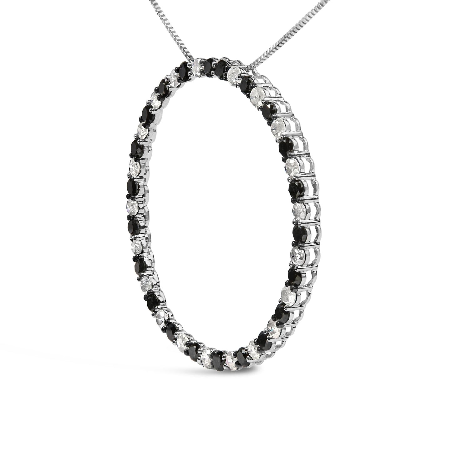 .925 Sterling Silver 3.0 Cttw Alternating Black and White Diamond Open Hoop Circle Pendant Necklace (H-I Color, I3 Clarity) - 18" Inches-3