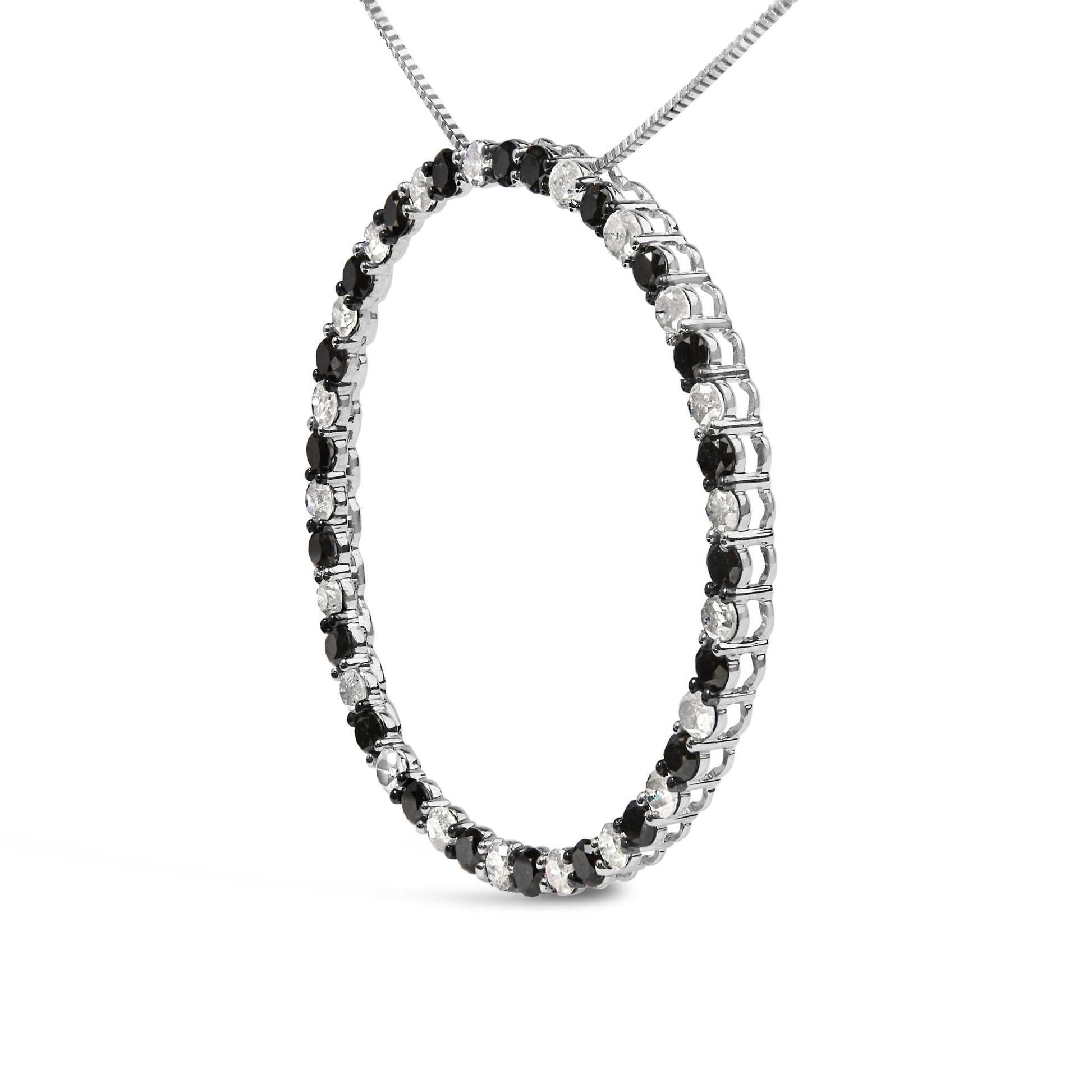 .925 Sterling Silver 3.0 Cttw Alternating Black and White Diamond Open Hoop Circle Pendant Necklace (H-I Color, I3 Clarity) - 18" Inches-3