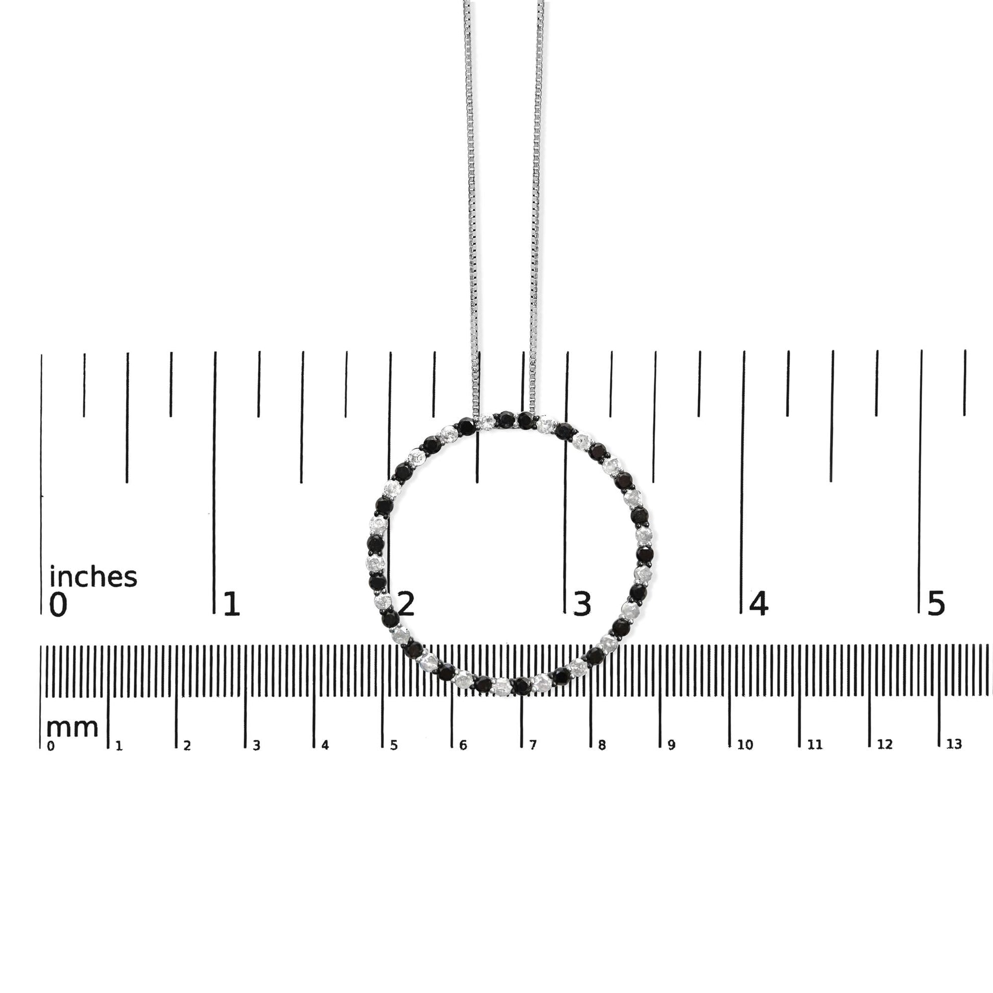 .925 Sterling Silver 3.0 Cttw Alternating Black and White Diamond Open Hoop Circle Pendant Necklace (H-I Color, I3 Clarity) - 18" Inches-4