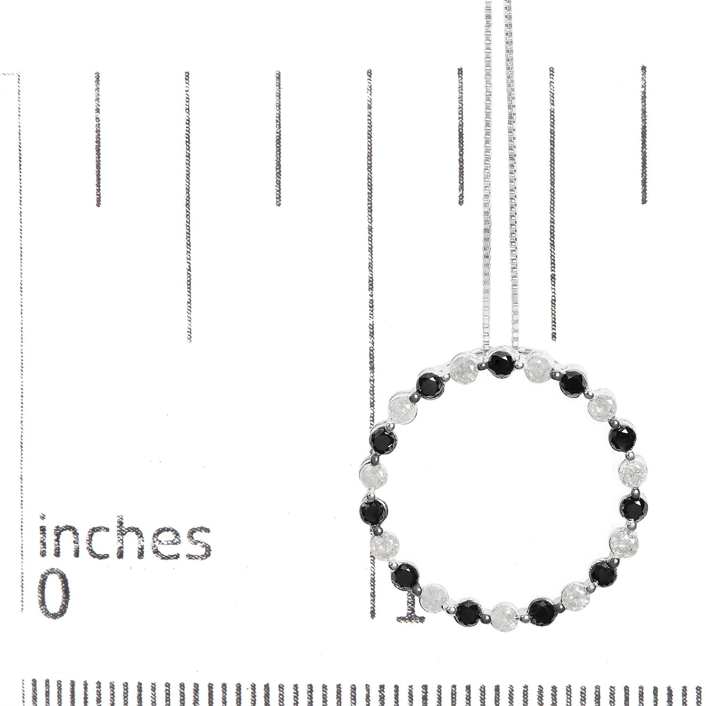 .925 Sterling Silver 1 3/4 Cttw Alternating Black and White Diamond Open Circle Hoop Pendant Necklace (H-I Color, I2-I3 Clarity) - 18" Inches-4