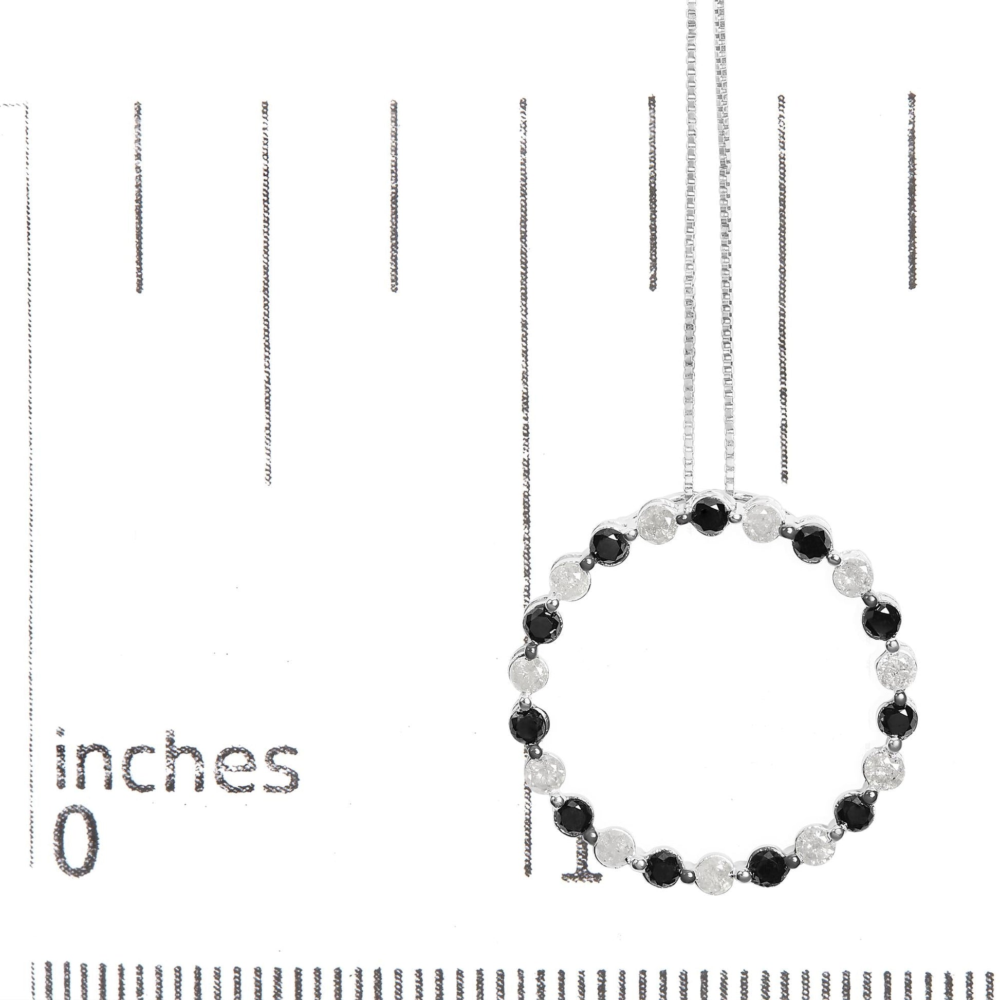 .925 Sterling Silver 1 3/4 Cttw Alternating Black and White Diamond Open Circle Hoop Pendant Necklace (H-I Color, I2-I3 Clarity) - 18" Inches-4