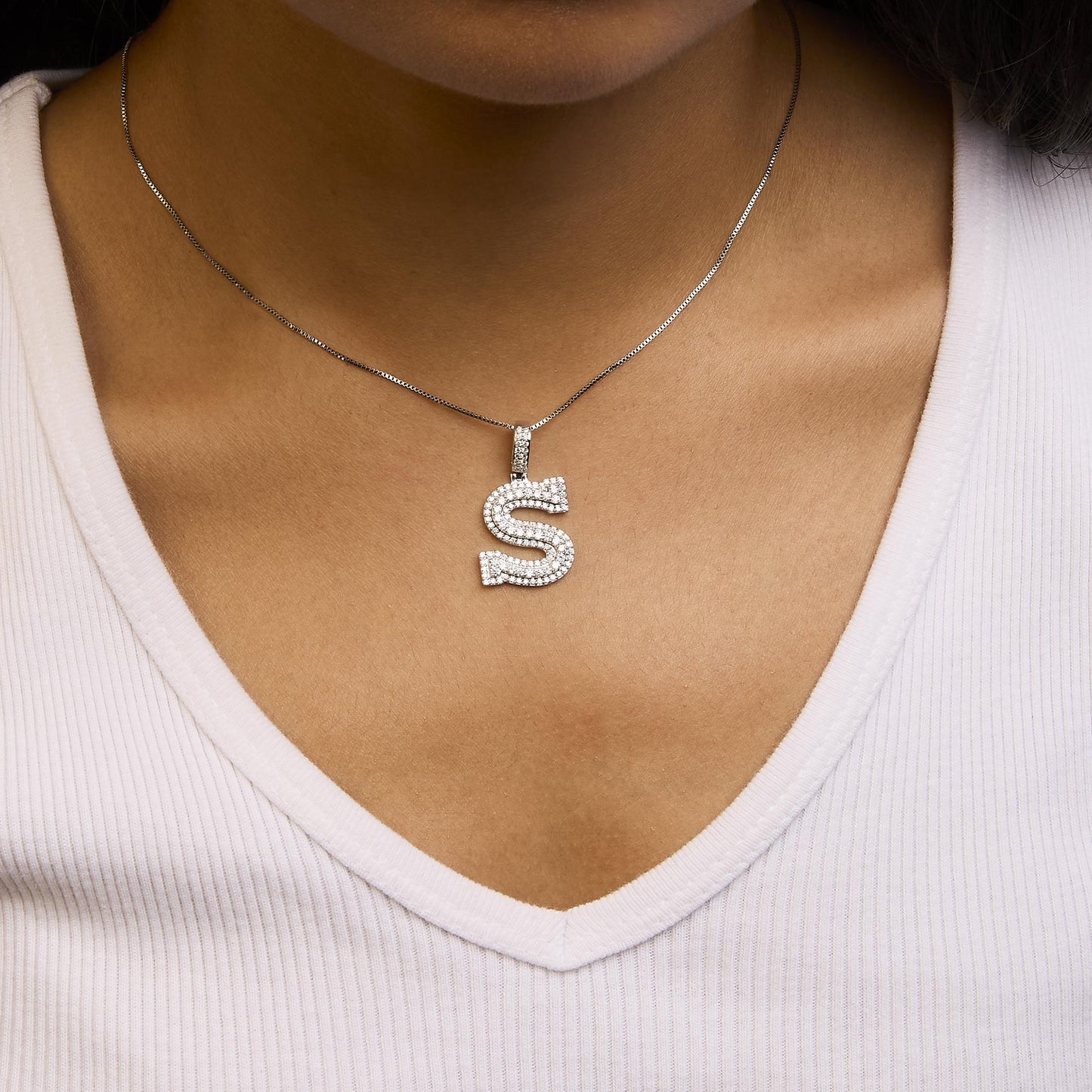 .925 Sterling Silver 1 1/10 Cttw Round Lab-Grown Diamond "S" Pendant Necklace - 18"
