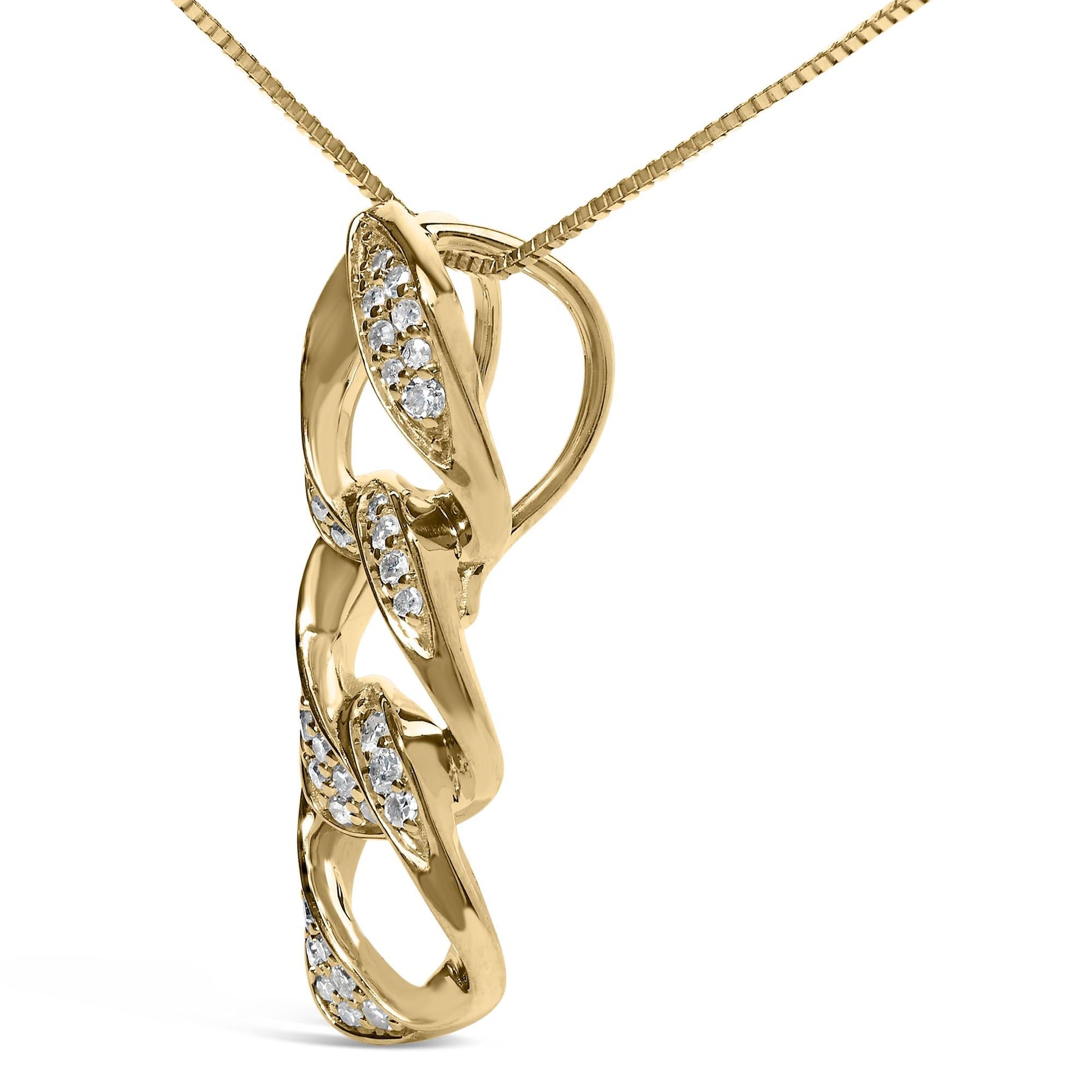 14K Yellow Gold Plated .925 Sterling Silver 1/6 Cttw Diamond Interlocking Triple Asymmetric Circle Hoop 18" Pendant Necklace (H-I Color, I1-I2 Clarity)-3