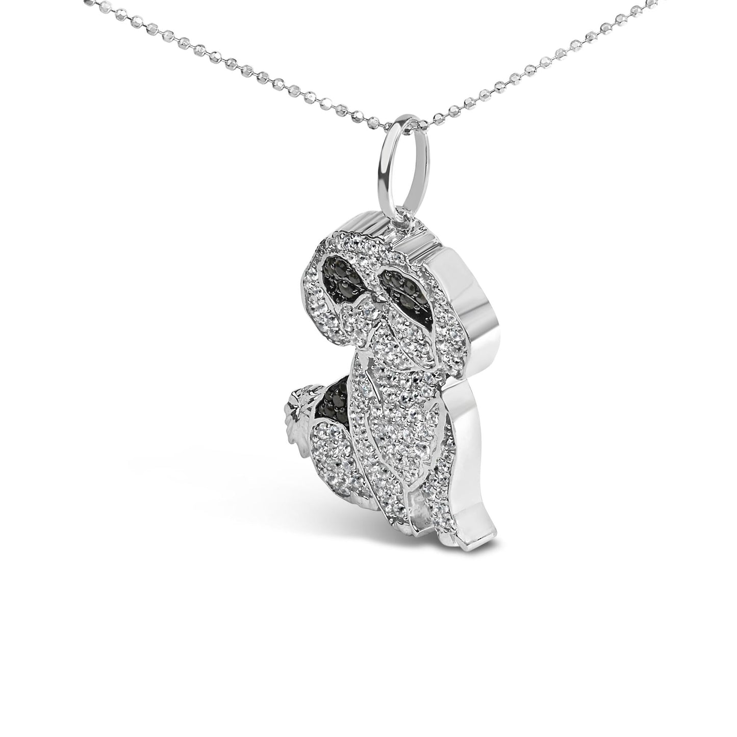 .925 Sterling Silver 1 1/4 Cttw Diamond Shih Tzu Dog Pendant Necklace 18 inch (Black and I-J Color, I2-I3 Clarity)-3