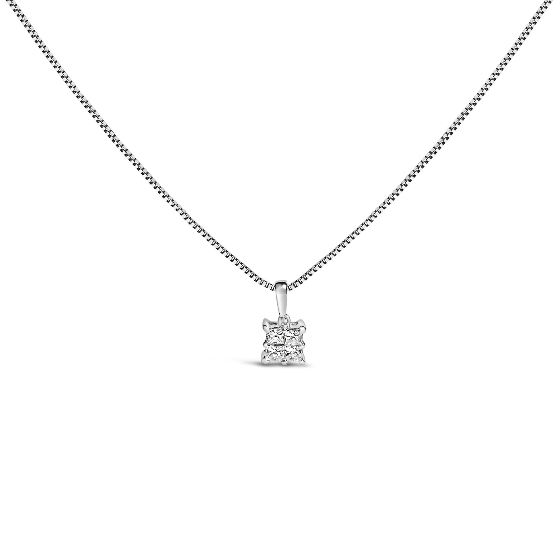 Sterling Silver 1/4 Cttw Princess Cut Diamond 4 Stone Pendant Necklace-0