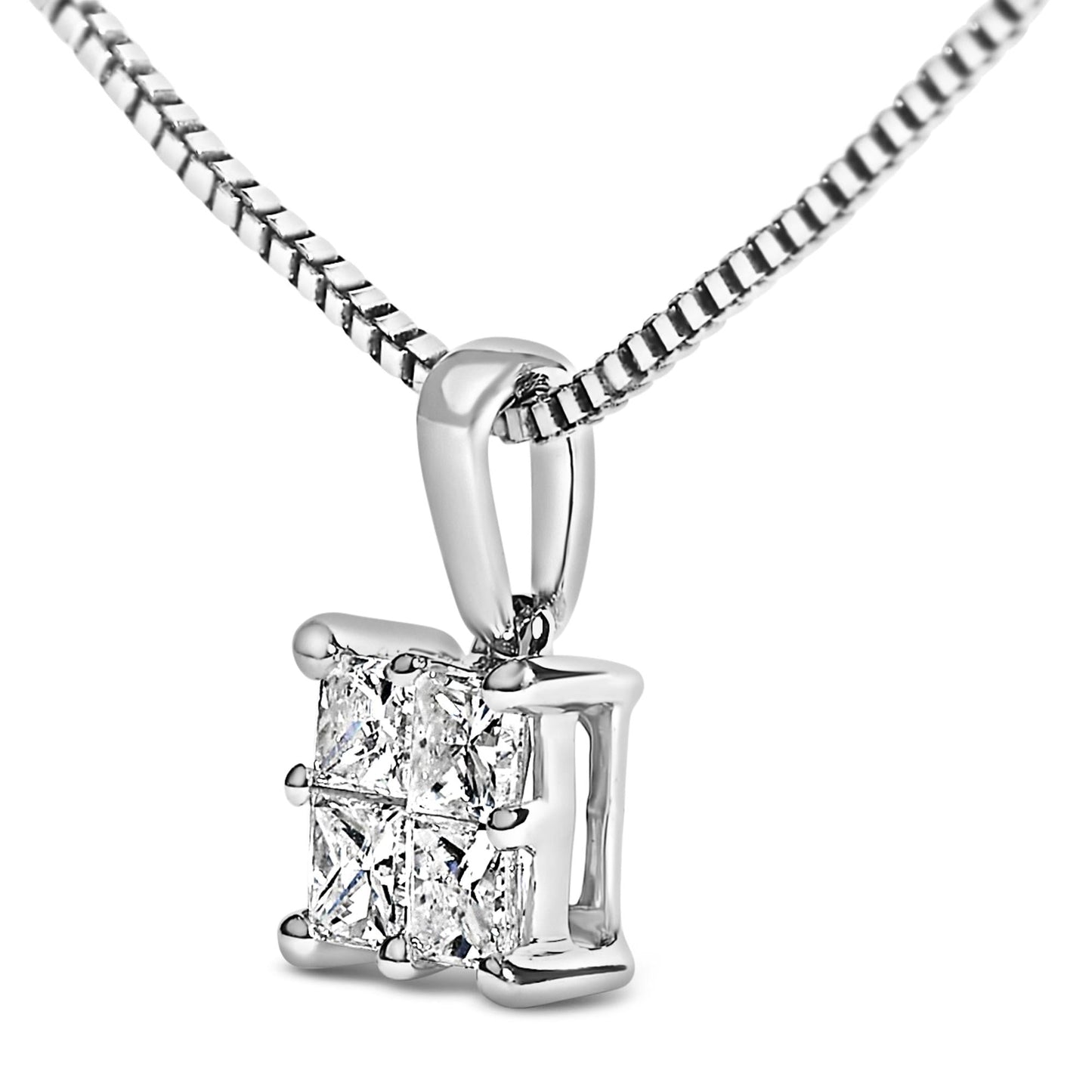 Sterling Silver 1/4 Cttw Princess Cut Diamond 4 Stone Pendant Necklace-3