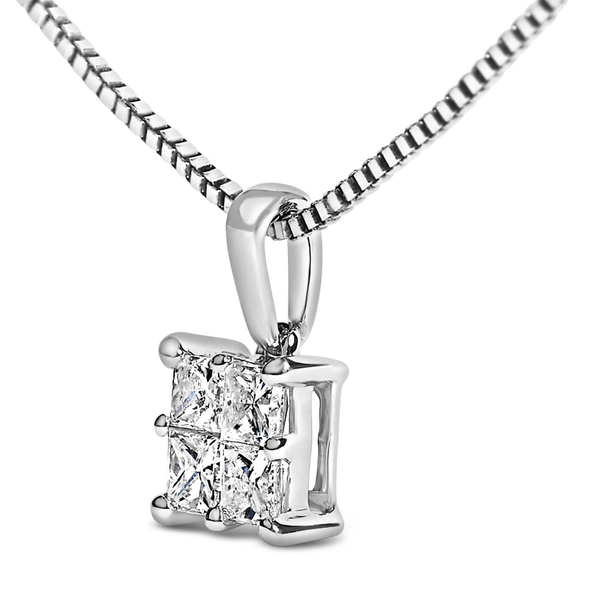 Sterling Silver 1/4 Cttw Princess Cut Diamond 4 Stone Pendant Necklace-3