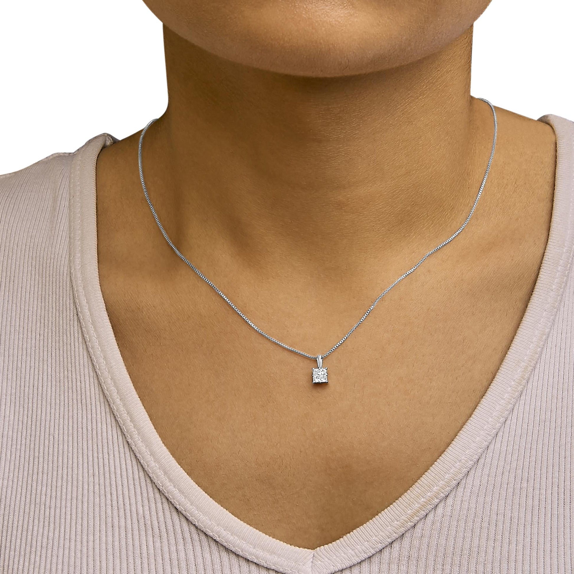 Sterling Silver 1/4 Cttw Princess Cut Diamond 4 Stone Pendant Necklace-2