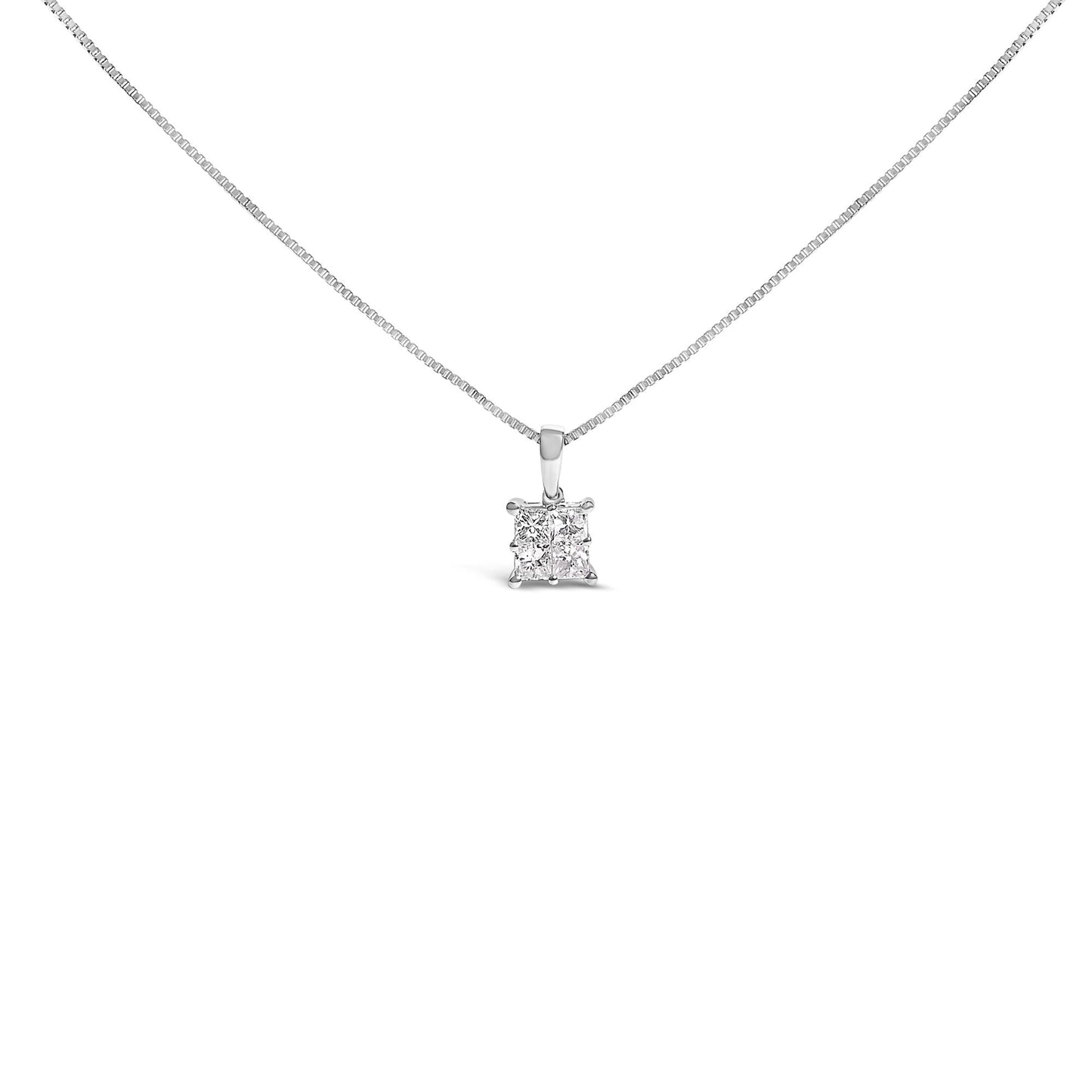 Sterling Silver 1/2 Cttw Princess-Cut Diamond 4 Stone Pendant Necklace-1