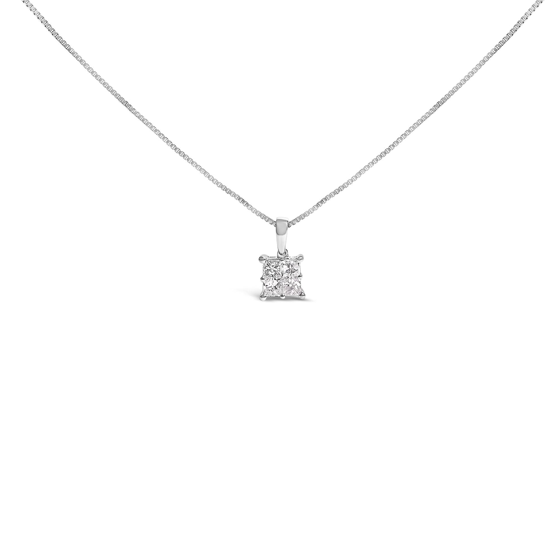 Sterling Silver 1/2 Cttw Princess-Cut Diamond 4 Stone Pendant Necklace-1