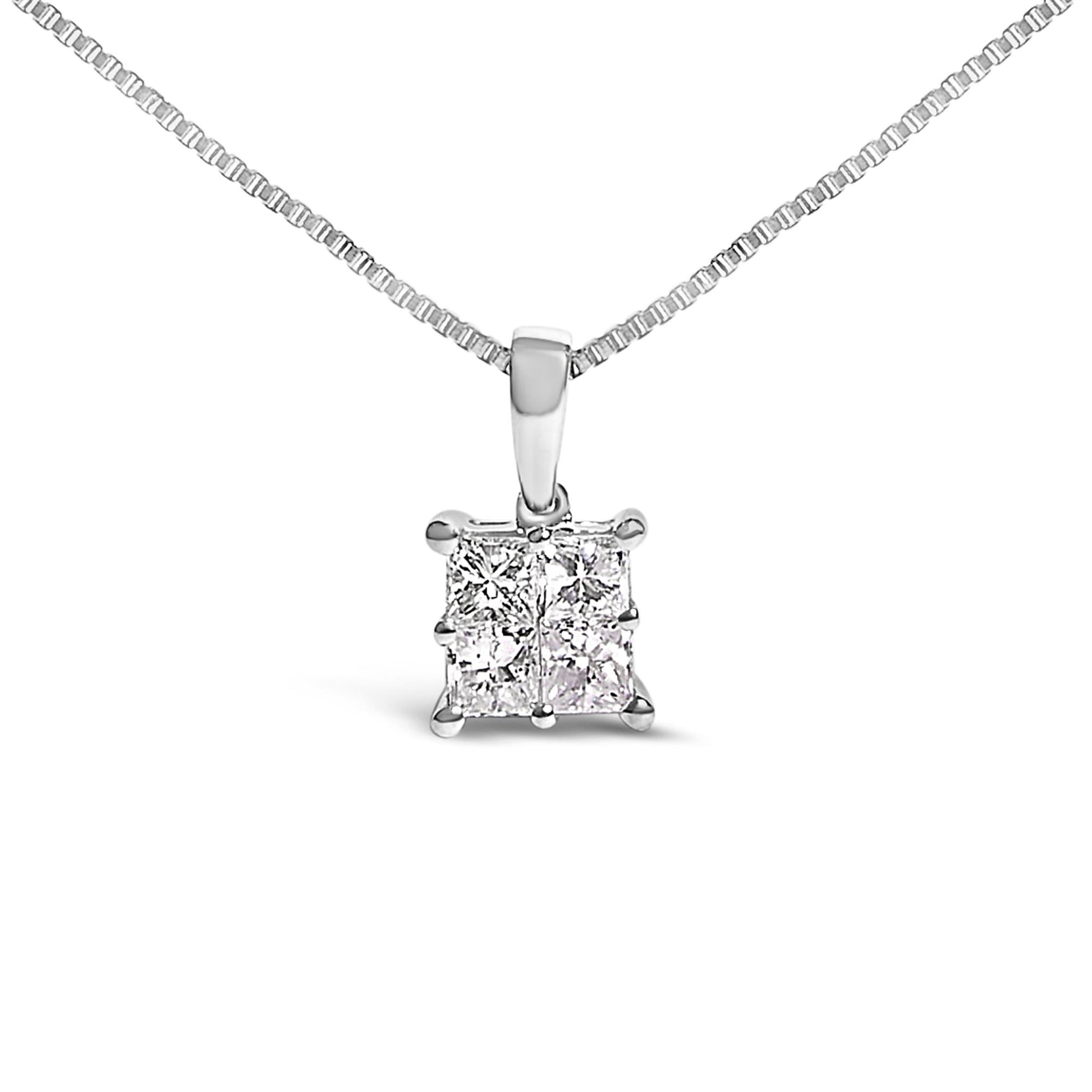 Sterling Silver 1/2 Cttw Princess-Cut Diamond 4 Stone Pendant Necklace-0