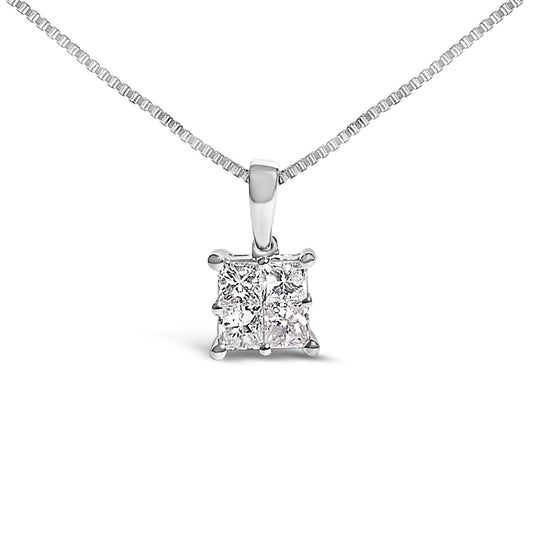 Sterling Silver 1/2 Cttw Princess-Cut Diamond 4 Stone Pendant Necklace-0